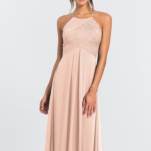 Bill Levkoff Frost Rose High-Neck Long Bridesmaid Dress NEW Size 0 Maxi Formal - Picture 1 of 8